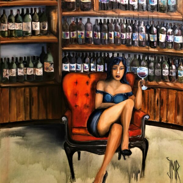 Série les femmes et le vin "Vinéothéque" huile sur toile 89 x 116