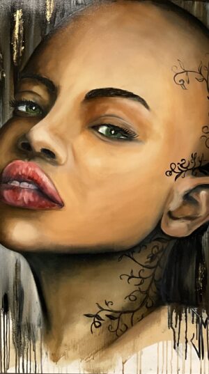 "Tatouée" huile sur toile et feuilles d'or dimensions 73 x 100 "Tatouée" huile sur toile et feuilles d'or dimensions 73 x 100