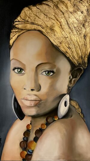 Série l'Afrique "Africaine une nuit d'hiver" huile sur toile dimensions 80 x 100 Série l'Afrique "Africaine une nuit d'hiver" huile sur toile dimensions 80 x 100
