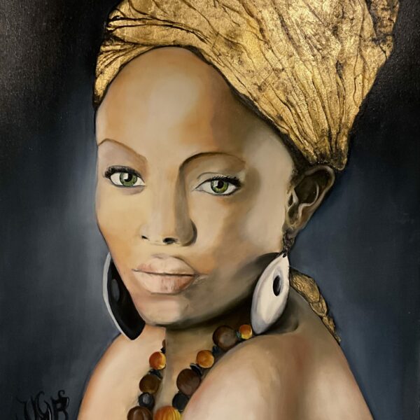 Série l'Afrique "Africaine une nuit d'hiver" huile sur toile dimensions 80 x 100