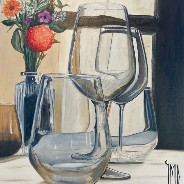 Table de la Begude St Pierre huile sur toile dimensions 60 x 73