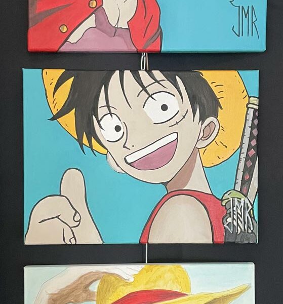 3 tableaux One piece acrylique sur toile 30 x 40